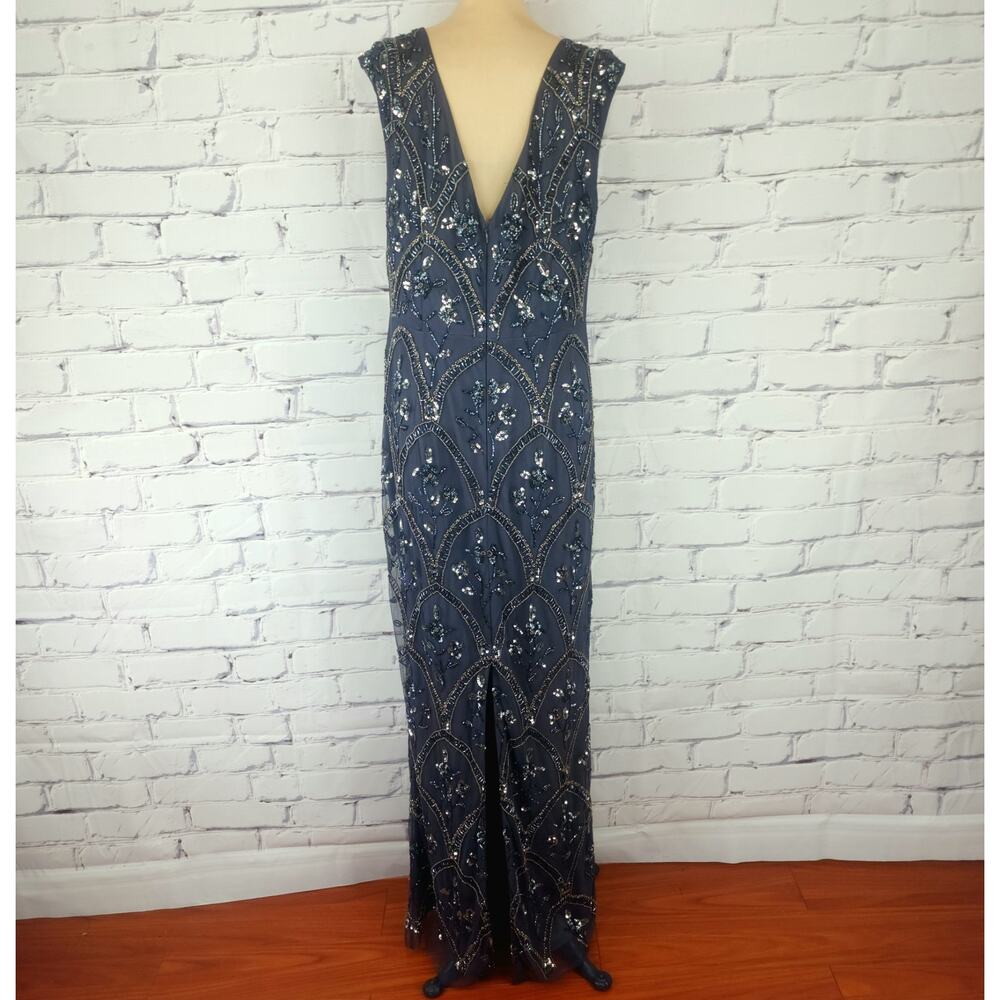 Adrianna Papell Dress Women 12 Beaded Gunmetal Grey Formal Wedding Evening Event - Picture 3 of 10